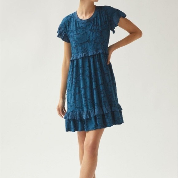 Anthropologie Ruffle Stretchy Knit Mini Dress - Picture 1 of 14